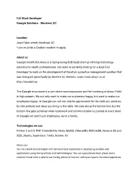 Back-End Developer with Demonstrated Experience in Developing Scalable Web Applications Using Best Practices and Methodologies