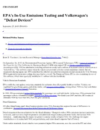 EPA's In-Use Emissions Testing and Volkswagen's "Defeat Devices"