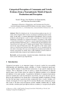 Categorical Perception of Consonants and Vowels: Evidence from a Neurophonetic Model of Speech Production and Perception