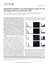 Dipeptidyl Peptidase 4 Is a Functional Receptor for the Emerging Human Coronavirus-EMC