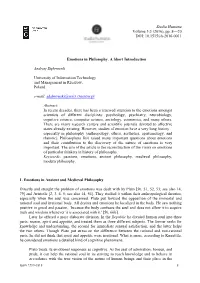 Emotions in Philosophy. a Short Introduction