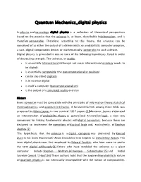 Quantum Mechanics Digital Physics