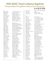 2020 AEJMC Virtual Conference Registrants “Saving the Planet Through Better Media and Communications” (As of July 29, 2020)