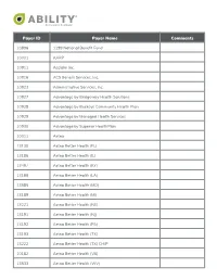 Payer ID Payer Name Comments