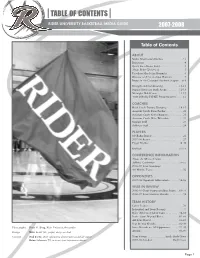 Table of Contents Rider University Basketball Media Guide 2007-2008