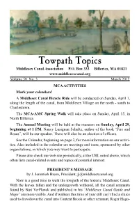 Towpath Topics Middlesex Canal Association P.O
