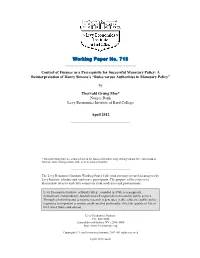 Control of Finance As a Prerequisite for Successful Monetary Policy: a Reinterpretation of Henry Simons's “Rules Versus Auth