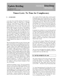 Timor-Leste: No Time for Complacency