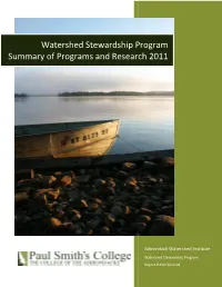 Watershed Stewardship Program Summary of Programs and Research 2011