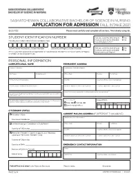 Application for Admission Fall Intake 2021