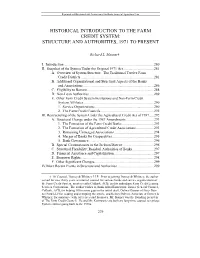 Historical Introduction to the Farm Credit System: Structure and Authorities, 1971 to Present