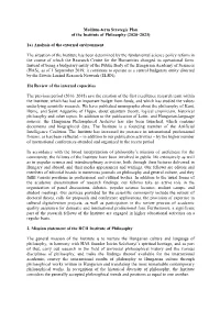 Medium-Term Strategic Plan of the Institute of Philosophy (2020–2023) 1A) Analysis of the External Environment the Situation