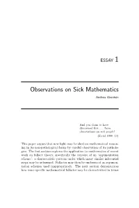 Observations on Sick Mathematics Andrew Aberdein
