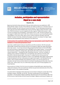 Inclusion, Participation and Representation: Nepal As a Case Study