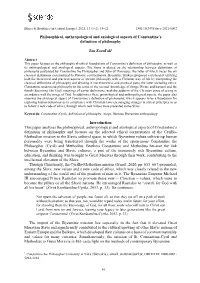 Philosophical, Anthropological and Axiological Aspects of Constantine's Definition of Philosophy Ján Zozuľak1 Introduction