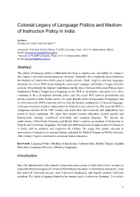 Colonial Legacy of Language Politics and Medium of Instruction Policy in India