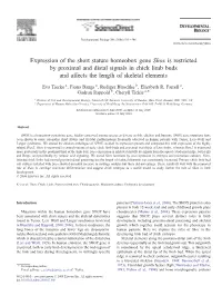 Expression of the Short Stature Homeobox Gene Shox Is Restricted by Proximal and Distal Signals in Chick Limb Buds and Affects the Length of Skeletal Elements