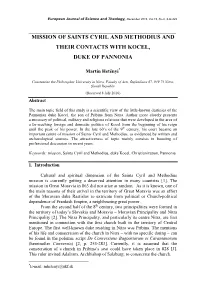 Mission of Saints Cyril and Methodius and Their Contacts with Kocel, Duke of Pannonia