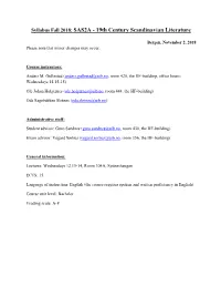 Syllabus Fall 2018: SAS2A - 19Th Century Scandinavian Literature