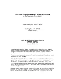 Testing the Impact of Corporate Farming Restrictions on the Nebraska Hog Industry