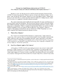 Force Majeure Clauses in Contracts and Business Interruption Insurance1 2 3