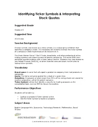 Identifying Ticker Symbols and Interpreting Stock Quotes