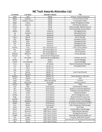 NC Tech Awards Attendee List