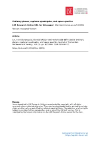 Ordinary Planes, Coplanar Quadruples, and Space Quartics LSE Research Online URL for This Paper: Version: Accepted Version