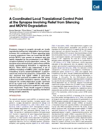 A Coordinated Local Translational Control Point at the Synapse Involving Relief from Silencing and MOV10 Degradation
