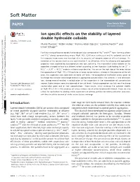 Ion Specific Effects on the Stability of Layered Double Hydroxide Colloids