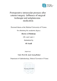 Postoperative Intraocular Pressure After Cataract Surgery: Influence of Surgical Technique and Antiglaucoma Medication