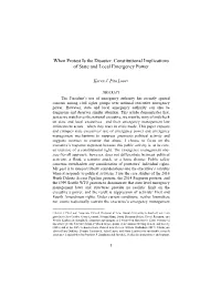When Protest Is the Disaster: Constitutional Implications of State and Local Emergency Power