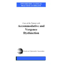 Care of the Patient with Accommodative and Vergence Dysfunction