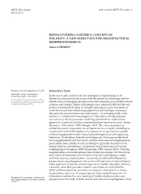 Rediscovering Goethe's Concept of Polarity: a New Direction for Architectural Morphogenesis