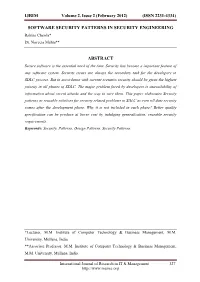 SOFTWARE SECURITY PATTERNS in SECURITY ENGINEERING Rshma Chawla* Dr