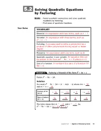 Solving Quadratic Equations by Factoring