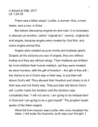 4 Advent B SML 2017 LK 1:26-38 There Was a Fallen Angel: Lucifer, A