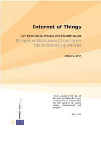 Iot Governance, Privacy and Security Issues EUROPEAN RESEARCH CLUSTER on the INTERNET of THINGS