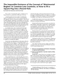 Matrimonial Regime’ in Common Law Countries, Or How to Fit a Square Peg Into a Round Hole by Delphine Eskanazi and Inès Amar