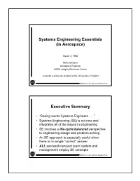 Systems Engineering Essentials (In Aerospace)
