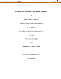 A GRAMMATICAL ANALYSIS of the TSWANA ADVERBIAL by JURIE
