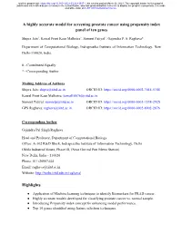 A Highly Accurate Model for Screening Prostate Cancer Using Propensity Index Panel of Ten Genes