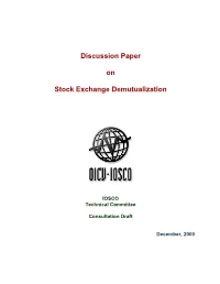 Discussion Paper on Stock Exchange Demutualization
