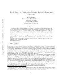 Proof Theory of Constructive Systems: Inductive Types and Univalence