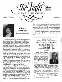 + TEMPLE EMANUEL + Rabbi's Message