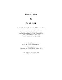 User's Guide to PARI / GP