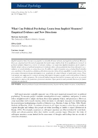 What Can Political Psychology Learn from Implicit Measures? Empirical Evidence and New Directions