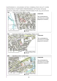 Housing Sites Consulted on at Core Strategy Further
