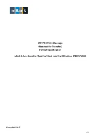 SWIFT MT101 Message (Request for Transfer) Format Specification