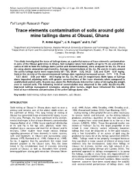 Trace Elements Contamination of Soils Around Gold Mine Tailings Dams at Obuasi, Ghana